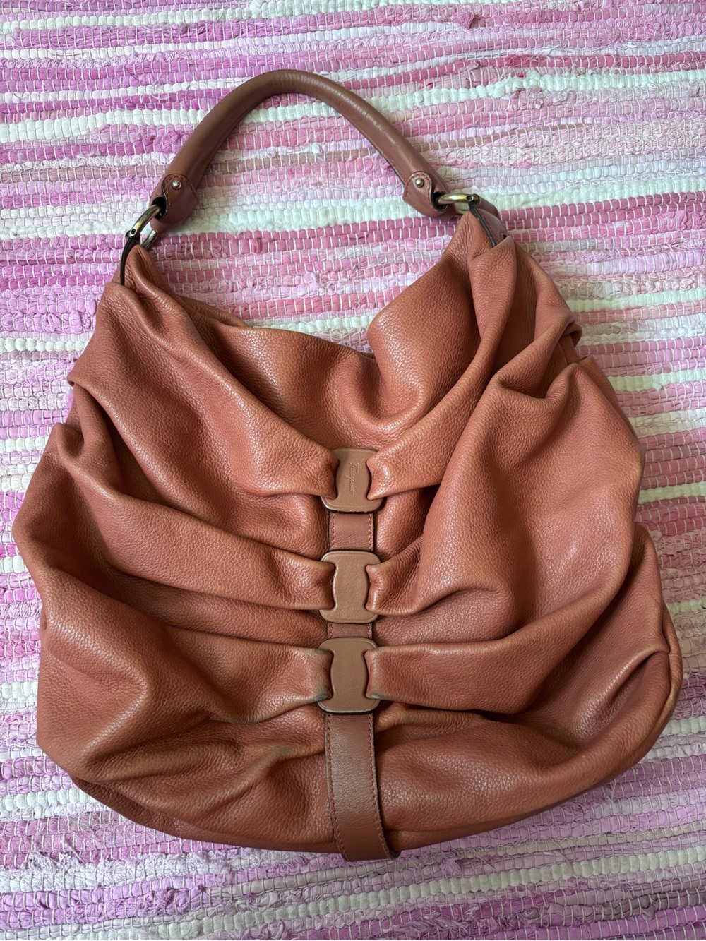 Ferragamo Soft Ruched Medium Hobo Shoulder Bag in Cognac Brown - Picture 2 of 11